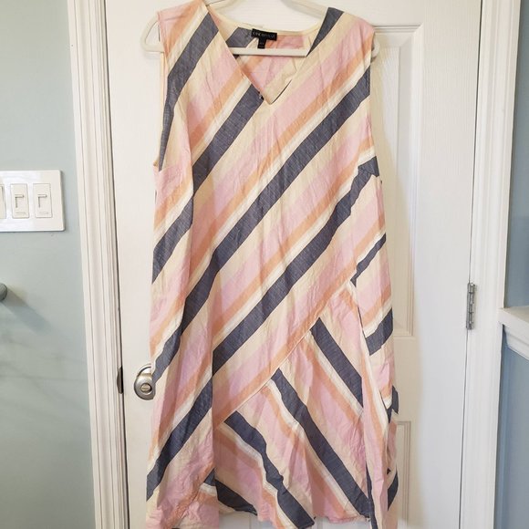 Lane Bryant, Striped V-Neck Linen Swing Dress, Sz 22/24 - Picture 3 of 6